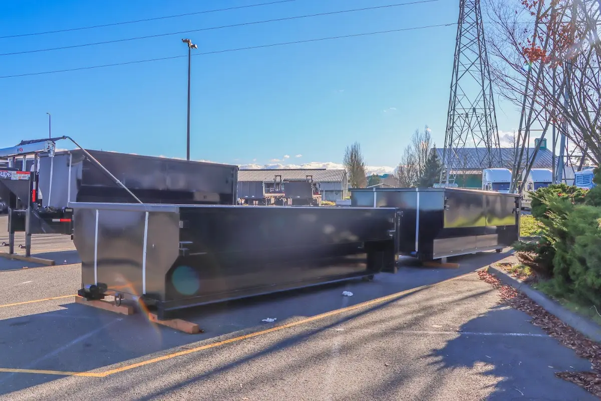 Roll-off dumpster ready for waste disposal at job site for Commercial Dumpster Rental in Shelton